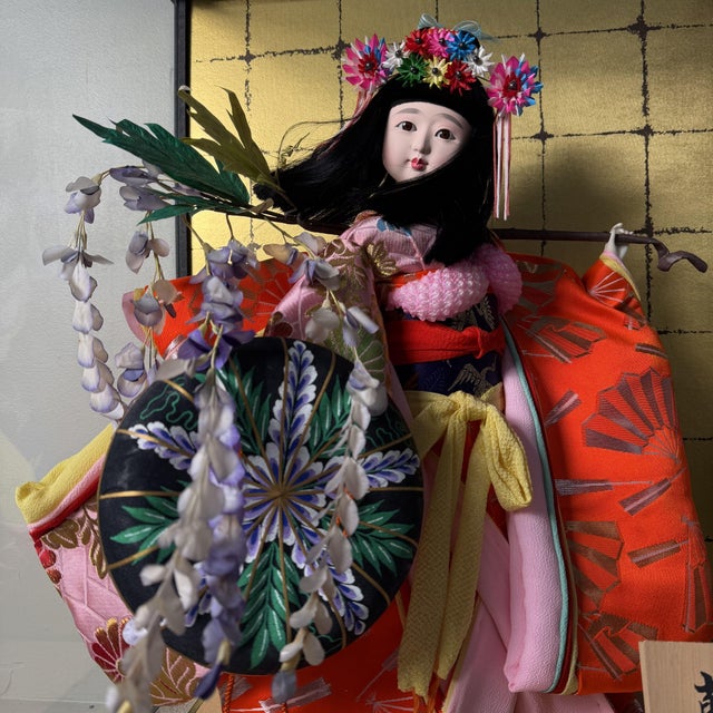 Japanese Buyō Doll in Glass Display Case, 1961, Set of 2 For Sale - Image 6 of 14