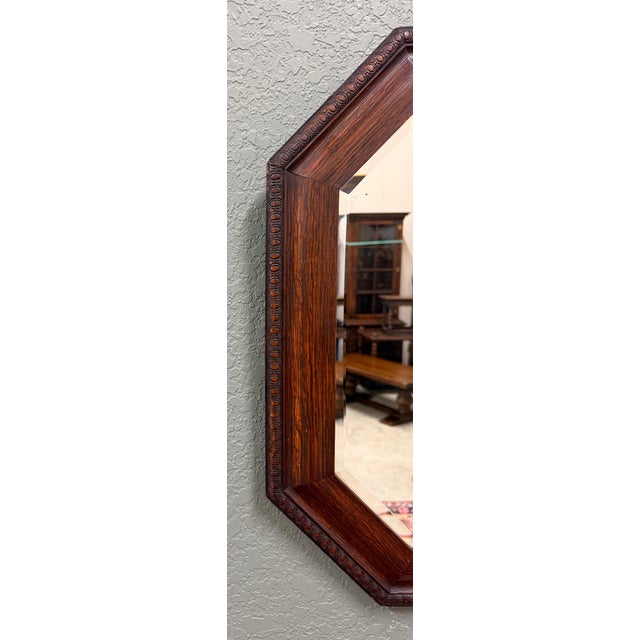 Antique English Jacobean Mirror Framed Beveled Octagonal Oak c.1930s For Sale - Image 11 of 18