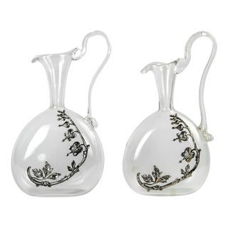 Vintage Glass Jugs with Silver Decorations, Italy, 1970s, Set of 2 For Sale