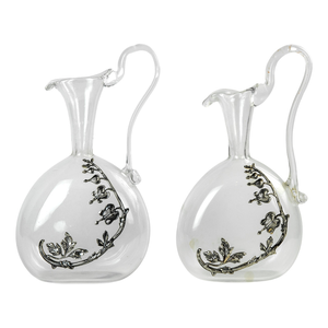 Vintage Glass Jugs with Silver Decorations, Italy, 1970s, Set of 2