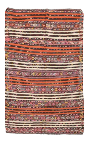 Embroidered Vintage Turkish Kilim Rug