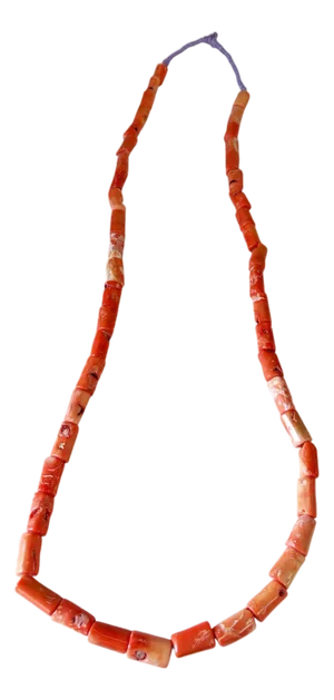 Vintage 48 Beads African Angel Skin Color Coral Necklace/Trade Beads/ Currency 19" H .