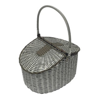 Mid-Century Woven Aluminum and Brass Lidded Basket For Sale