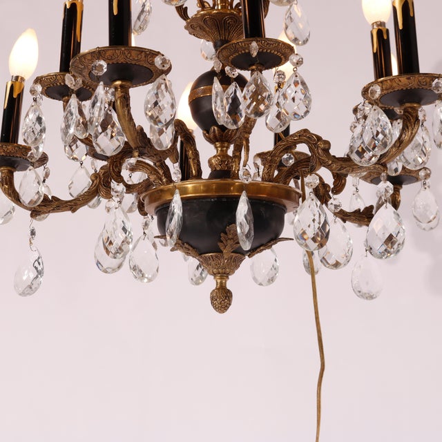 French Empire Ebonized & Gilt Metal Chandelier 1930 For Sale - Image 6 of 12