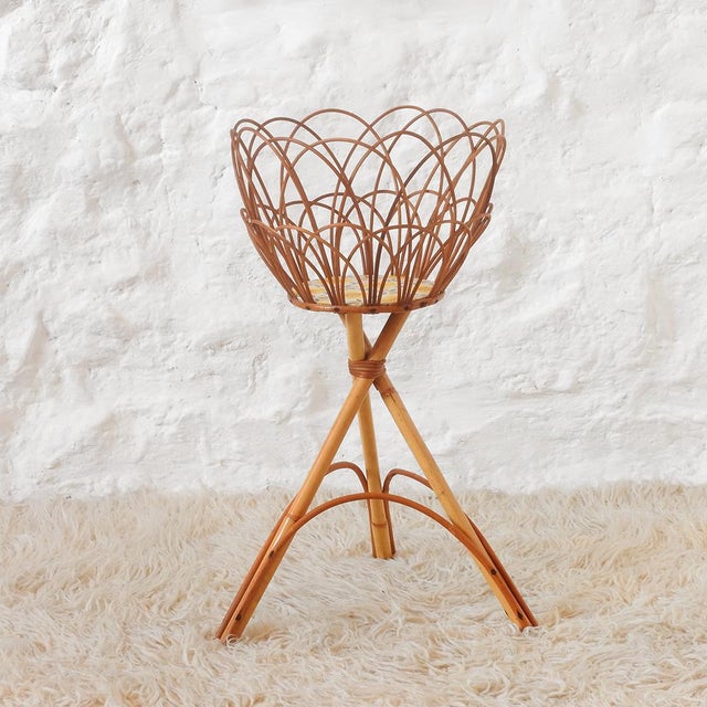 Mid-Century Bamboo Rattan Plant Stand, France, 1960s For Sale - Image 6 of 9