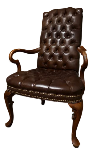 Vintage Hancock & Moore Queen Anne Mahogany Library Chair in Deep Brown Tufted Leather