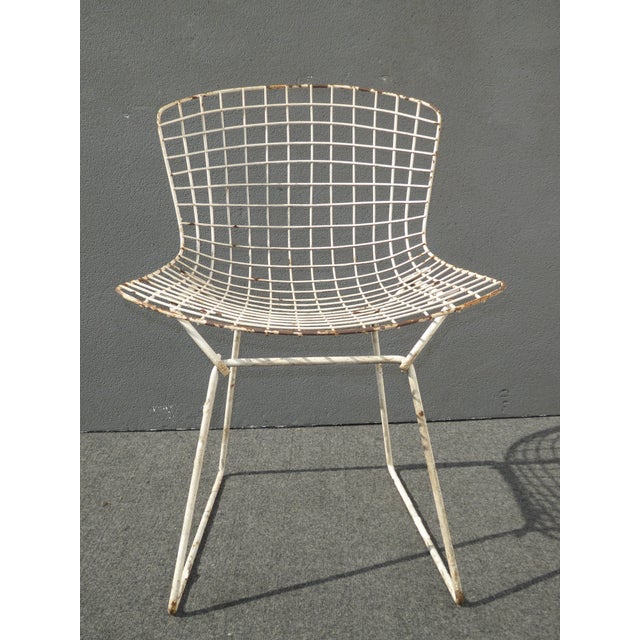 Vintage Mid Century White Metal Wire Accent Chair Harry Bertoia Eames