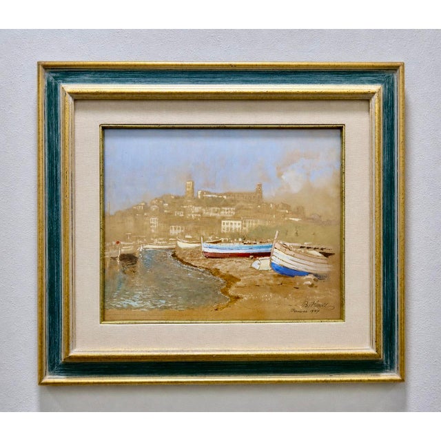 1930s 1937 Signed French Riviera Watercolor, Cannes Harbor Scene by B. Klodt For Sale - Image 5 of 5