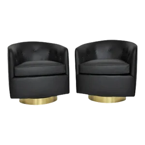 Milo Baughman for Thayer Coggin Brass Swivel Lounge Chairs - A Pair