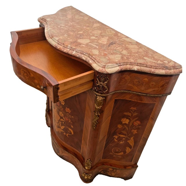 Wood 1960s French Credenza, Bombe Style Locking Console Cabinet, Sideboard, Marquetry For Sale - Image 7 of 13
