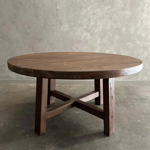 Custom Made Reclaimed Elm Wood Round Dining Table 60" For Sale In Los Angeles - Image 6 of 8