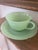 Vintage 1940’s Jadeite Pair “Alice” Floral Green Milk Glass Teacups With Plates! - 4pcs For Sale - Image 9 of 11
