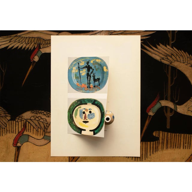 1957 Vintage Print of Pablo Picasso's Decorative Ceramic Platters "Faun and Goat" and "Face" For Sale In Dallas - Image 6 of 10