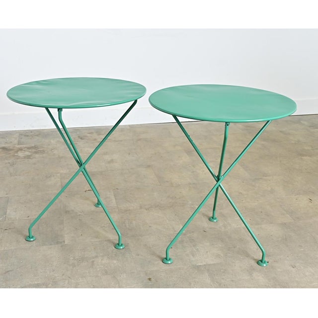 Early 20th Century French Pair of Metal Bistro Tables with New Powder Coat, 2 Pieces For Sale - Image 12 of 12
