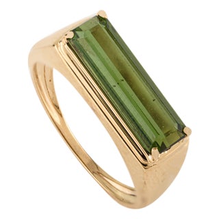 2.19 Carat Certified Green Tourmaline Baguette Ring in 18k Solid Gold Size 6.5 For Sale