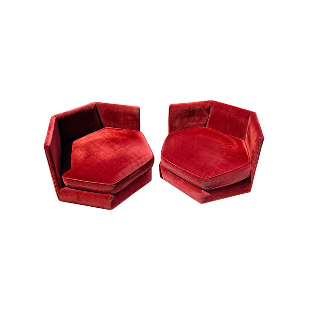 Red Mid Century Modern Vintage Pair Chairs in Milo Baughman Style Design For Sale - Image 8 of 11