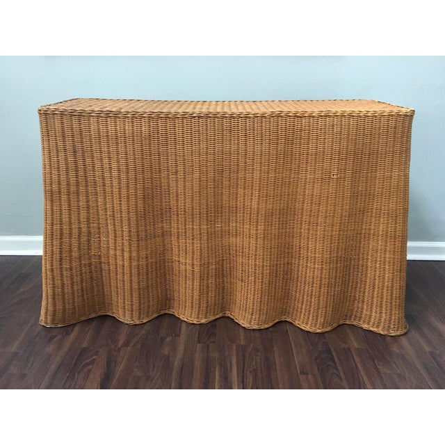 1970's Sculptural Trompe L'oiel Rattan Wicker Draped Skirt Console Sofa