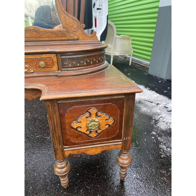 Traditional Antique Victorian Style Vanity With Mirror For Sale - Image 3 of 8