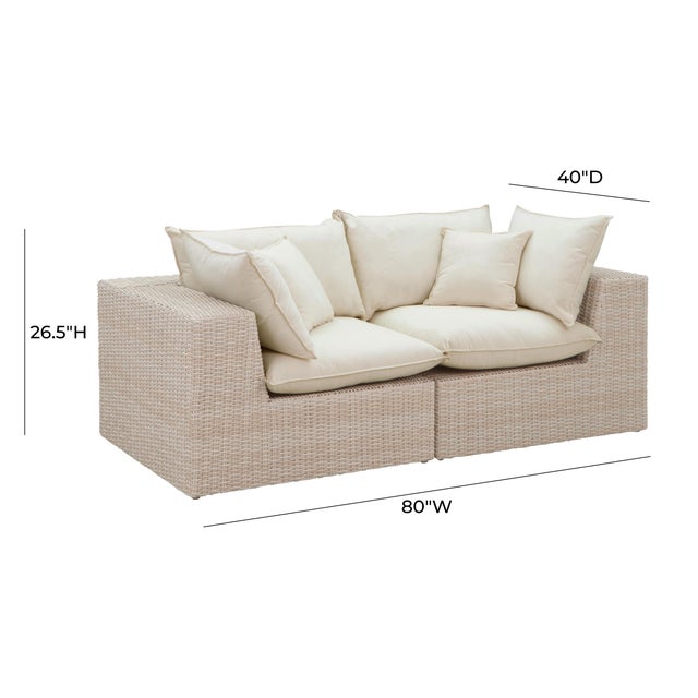Cream Cali Natural Wicker Outdoor Modular Loveseat For Sale - Image 8 of 9