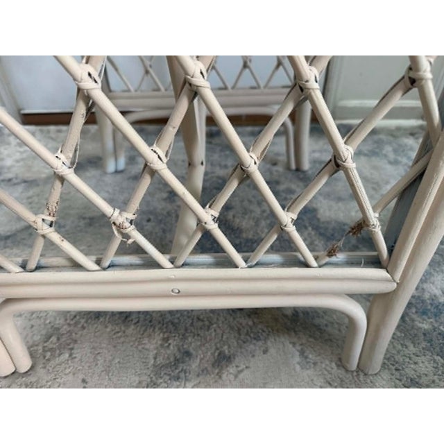 Vintage Coastal Rattan Bistro Set With Glass Table & Two Barrel Chairs For Sale - Image 9 of 18
