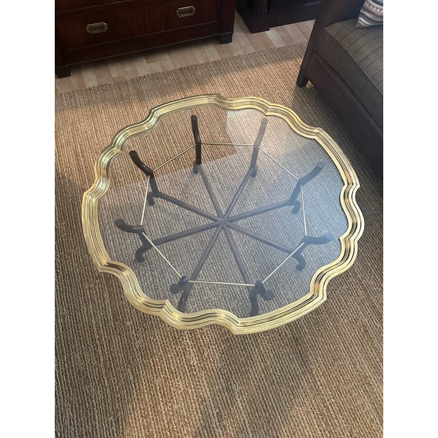 Vintage Baker Brass &. Glass Scalloped Coffee Table For Sale - Image 12 of 14