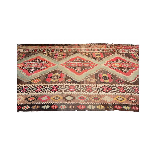 Large Vintage Turkish Kilim Rug - 7`7″ X 14`1″ Ft. For Sale - Image 4 of 6