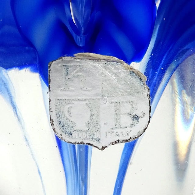 Vintage Murano Fratelli Toso Blue Sapphire Flowers Italian Art Glass Tall Sectioned Paperweight For Sale In Orlando - Image 6 of 7