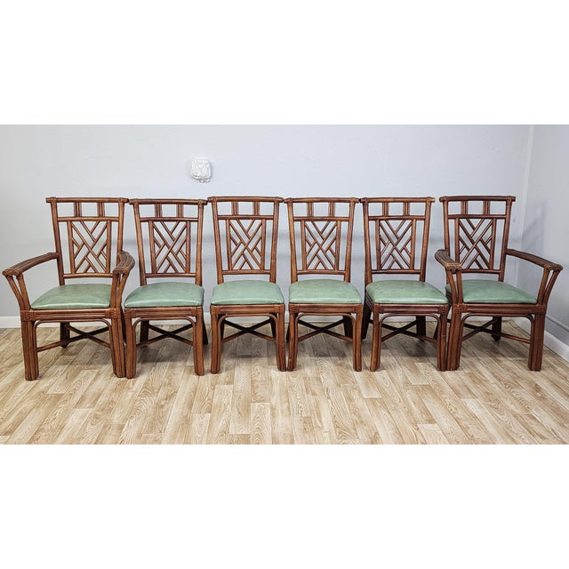 Brown 1970s Vintage Rattan Chinese Chippendale Chairs - Set of 6 For Sale - Image 8 of 12