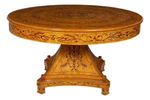 1950s Antique Style Italian Marquetry Pedestal Center or Dining Table