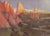Olympus by Judd Mercer | Gouache Landscape of rocky formations at sunset For Sale
