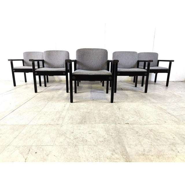Set of 6 armchairs designed by Gerd Lange in the 1970s. Made from ebonized wooden frames and newly upholstered grey...
