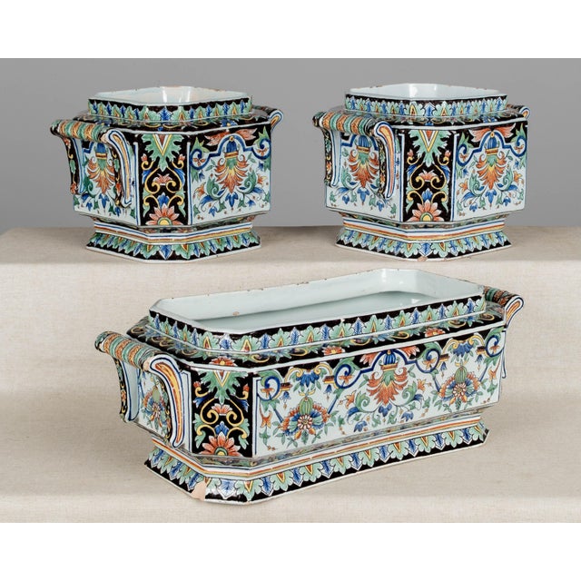 19th Century French Desvres Jardinière and Cachepot Set of 3 For Sale - Image 4 of 17