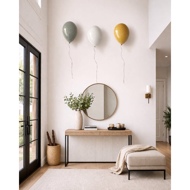 White Glossy Ceramic Balloon Sculpture for Wall or Ceiling Installation, 12" For Sale - Image 4 of 12