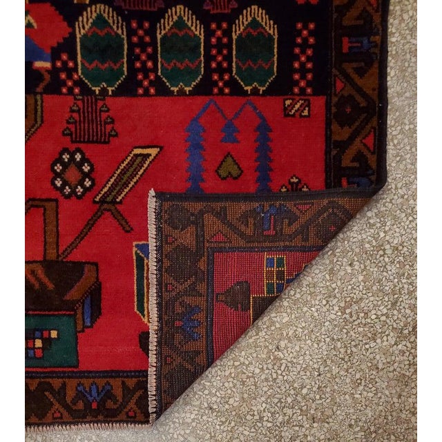 Islamic Afghan Red Pictoral Rug-2'11'x4'8" For Sale - Image 3 of 6