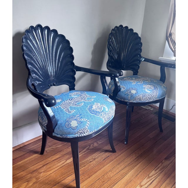 Wood Pair of Lacquered Vintage Italian Hand Carved Grotto Chairs For Sale - Image 7 of 16