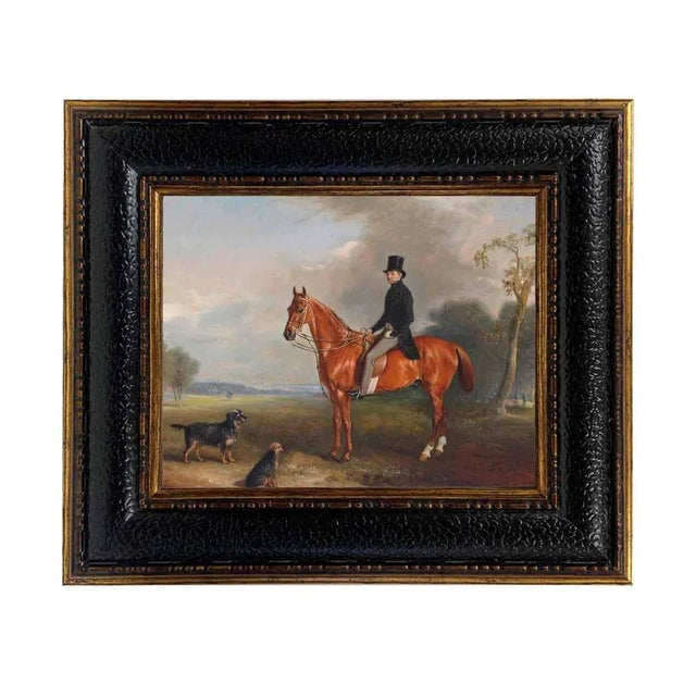 Sir Montague Welby on a Chestnut Hunter With Terrier" Contemporary Reproduction Print on Canvas After John Ferneley Sr, Framed For Sale - Image 4 of 4