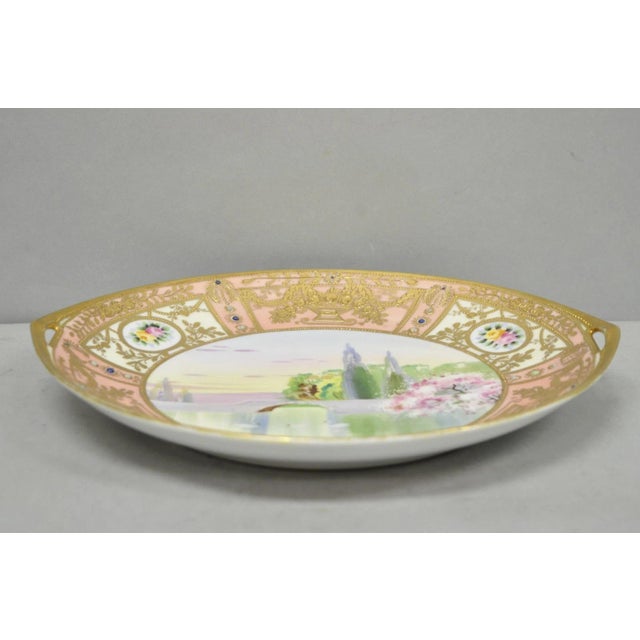 Antique Nippon Hand Painted Porcelain Gold Gilt Swan & Lake Scene Cabinet Plate For Sale - Image 10 of 15
