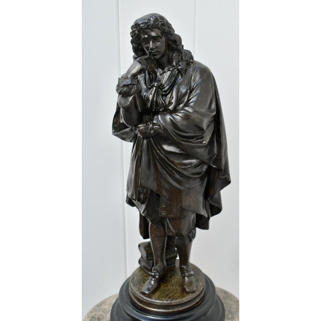 Late 19th Century Antique Spelter Figure of European Renaissance Scholar on Wooden Base For Sale - Image 5 of 13