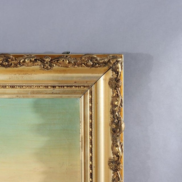 Gold Antique Hudson River School Oil on Canvas Painting of a River Scene C1900 For Sale - Image 8 of 10