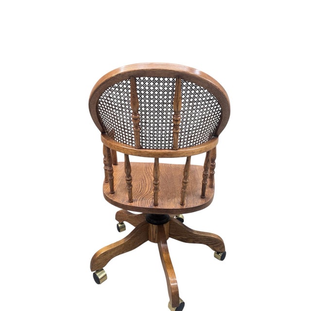 Vintage Cane Back Swivel Captain’s Desk Chairs by Min-Lee – Pair For Sale - Image 11 of 12