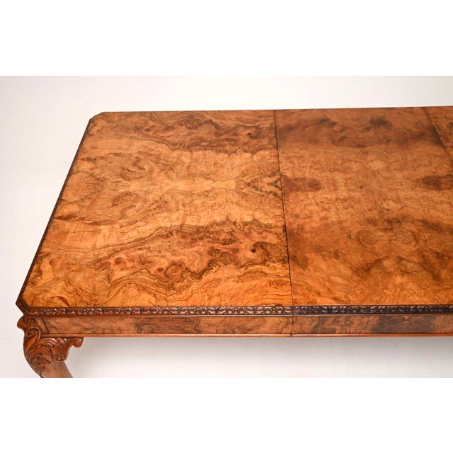 1920s Vintage Queen Anne Style Dining Table and Chairs in Burr Walnut, 1920, Set of 9 For Sale - Image 5 of 11