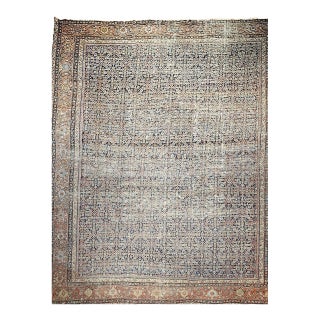 19th Century Oversized Persian Farahan, Hand-Knotted Wool, Allover Herati Geometric Pattern, Navy & Red, 14x18 For Sale