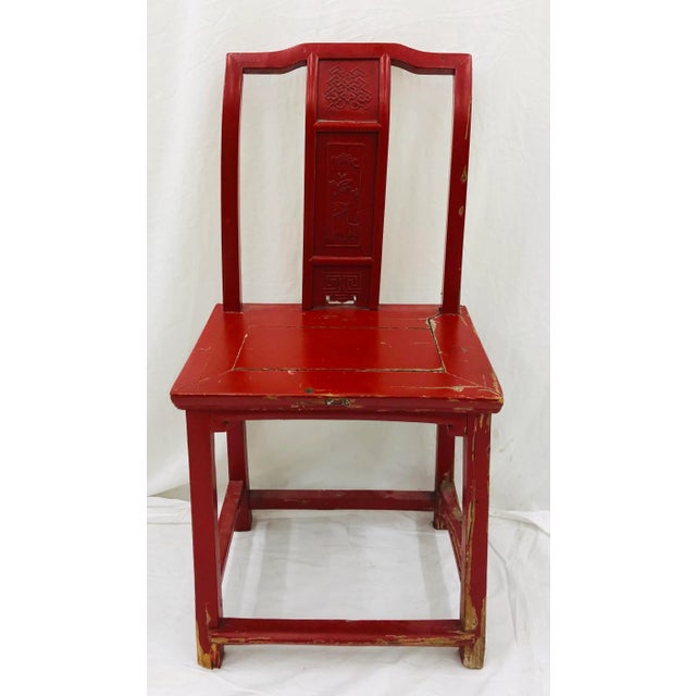 Stunning Antique Red Lacquered Asian Sitting Chair. Original finish fittings and frame. Solid. Beautiful bold color,...