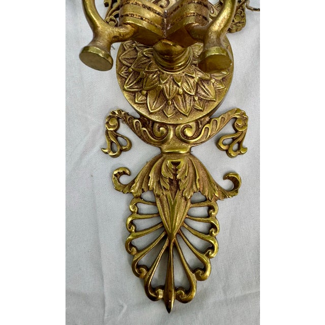 Metal Vintage Pair of Brass Empire Revival Double Swan Electric Light Wall Sconces For Sale - Image 7 of 9