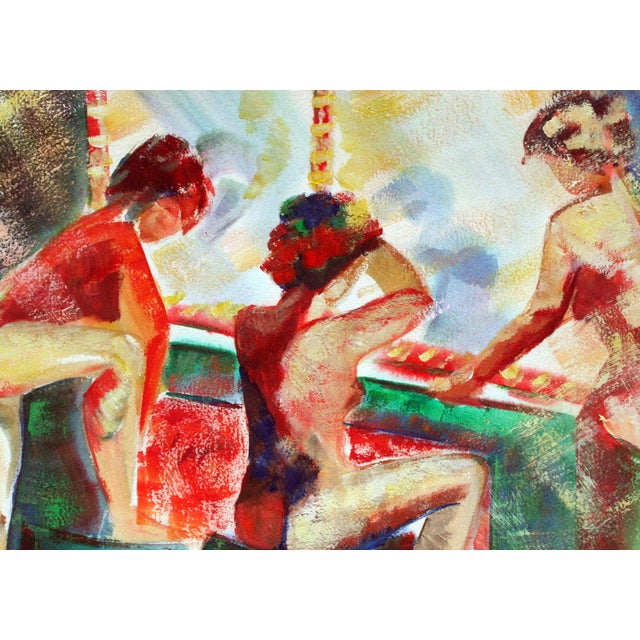 Figurative fauvist watercolor with three nude figures by Doris Ann Warner (American, 1925-2010). From the estate of Doris...