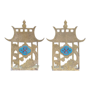 1970’s Brass Pagoda Motif Book Ends - A Pair