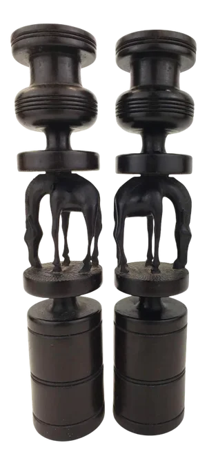 Vintage African Carved Wood Giraffe Candlestick Holders - a Pair
