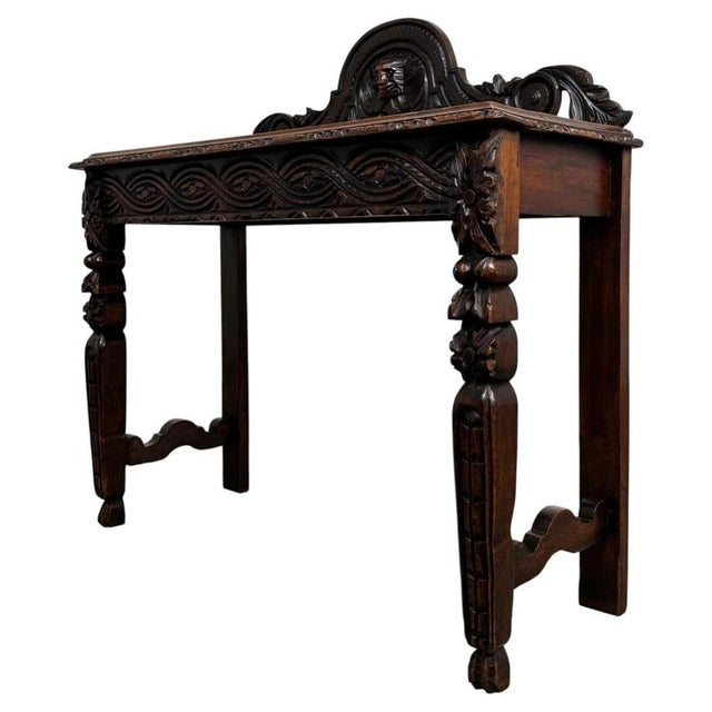19th Antique Century Victorian Carved Oak Side Table For Sale - Image 4 of 10