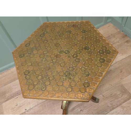Metal Neoclassical Pedestal Side Table with Penny Top, 1960 For Sale - Image 7 of 10
