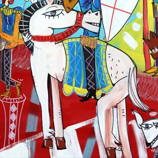 Textile l'Esercito - Original Colorful Cubist Figurative Mixed Media Acrylic Painting on Canvas For Sale - Image 7 of 9